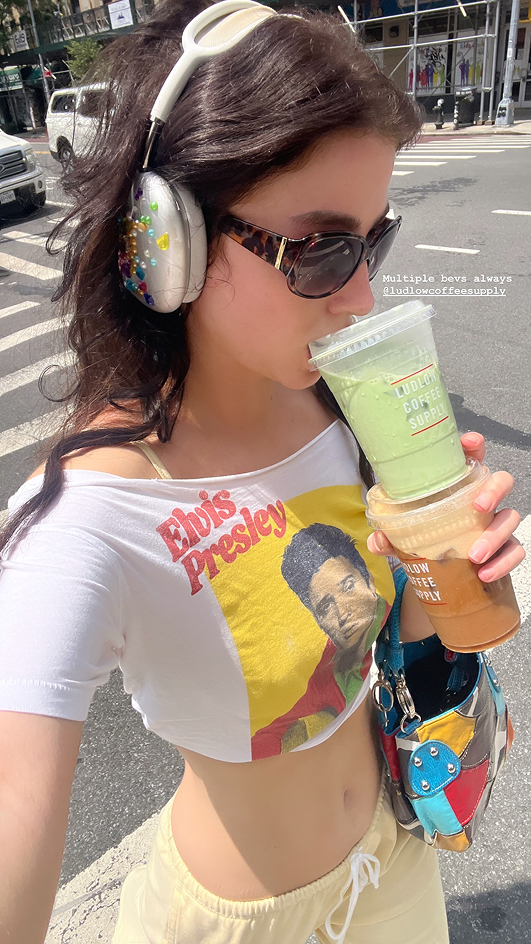 New York City micro influencer Lacey Tanner @lacetann drinking a matcha from Ludlow Coffee Supply